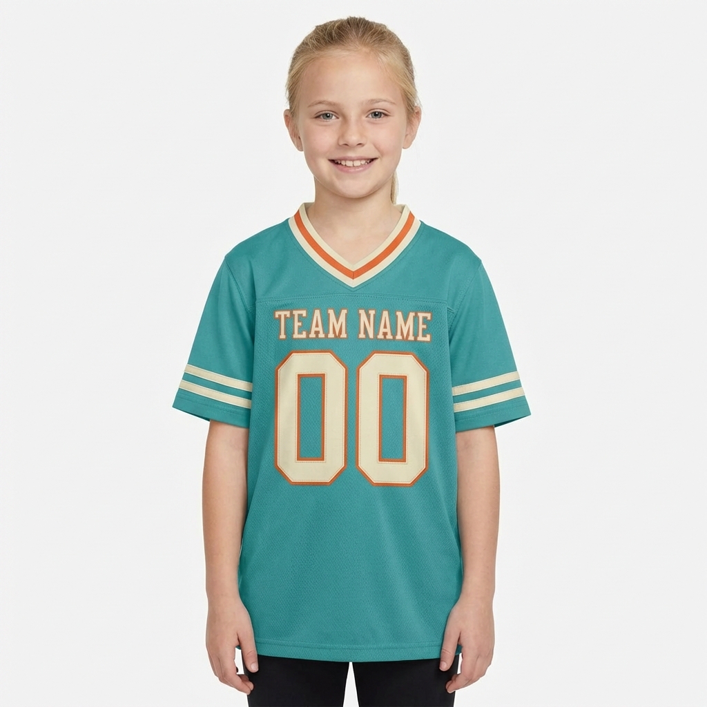 Custom Aqua & White/Orange Football Jersey