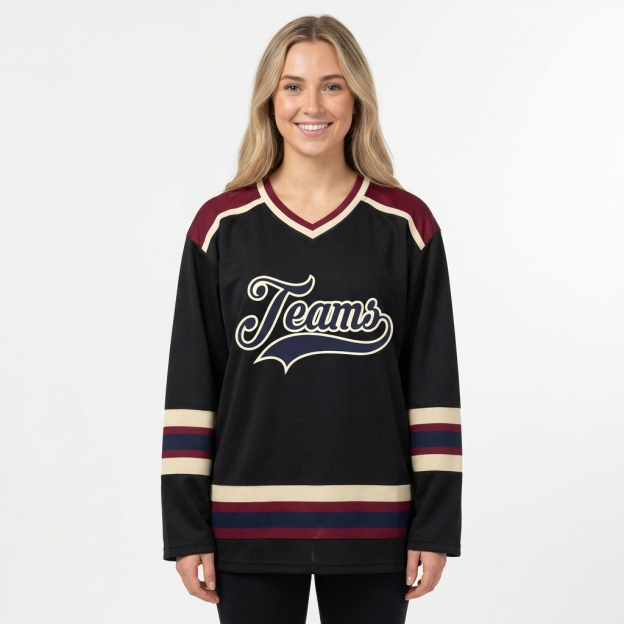 Custom Black & Navy/Cream Hockey Jersey