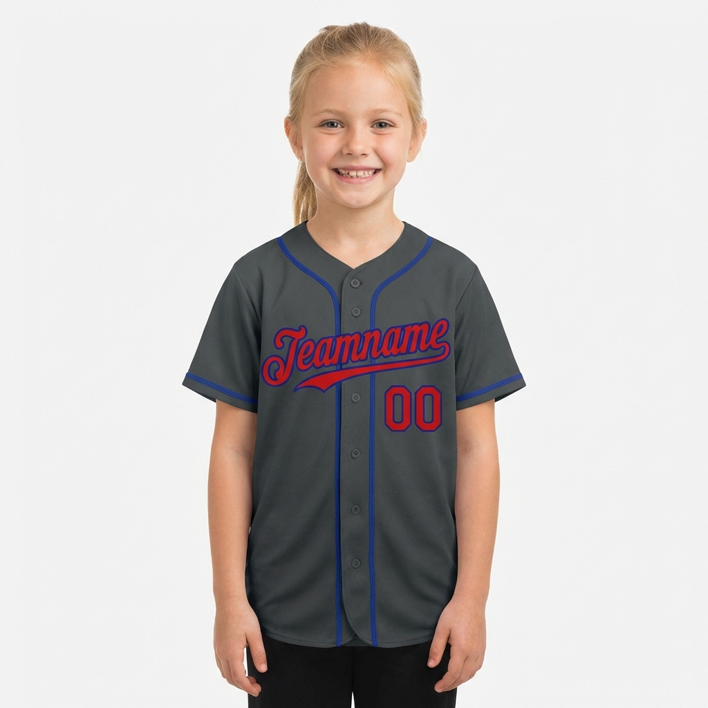 Custom Dark Grey & Red/Blue Baseball Jersey
