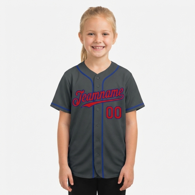 Custom Dark Grey & Red/Blue Baseball Jersey