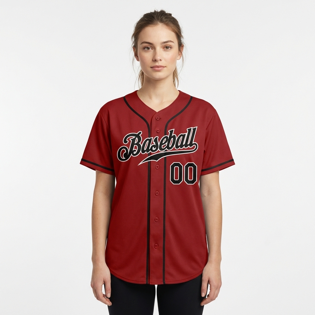 Custom Red & Black/Sliver Baseball Jersey
