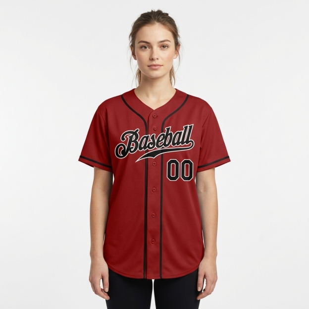 Custom Red & Black/Sliver Baseball Jersey