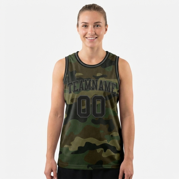 Custom Camo Black & Dark Grey Salute To Service Basketball City Edition Jersey