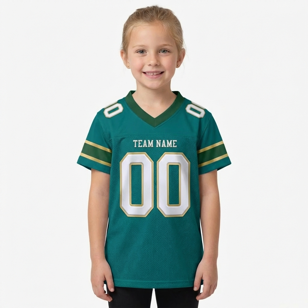 Custom Midnight Green & White/Gold Football Jersey