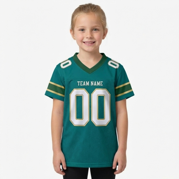 Custom Midnight Green & White/Gold Football Jersey