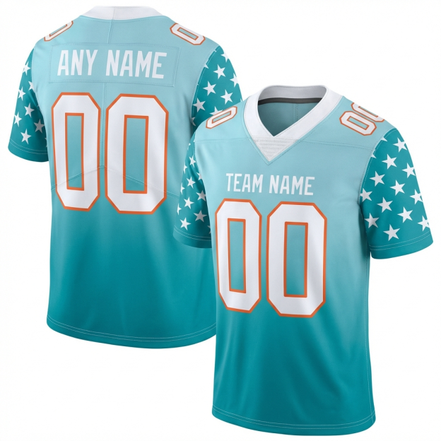 Custom Aqua & White/Orange Gradient Fashion Stars 3D Pattern Football Jersey