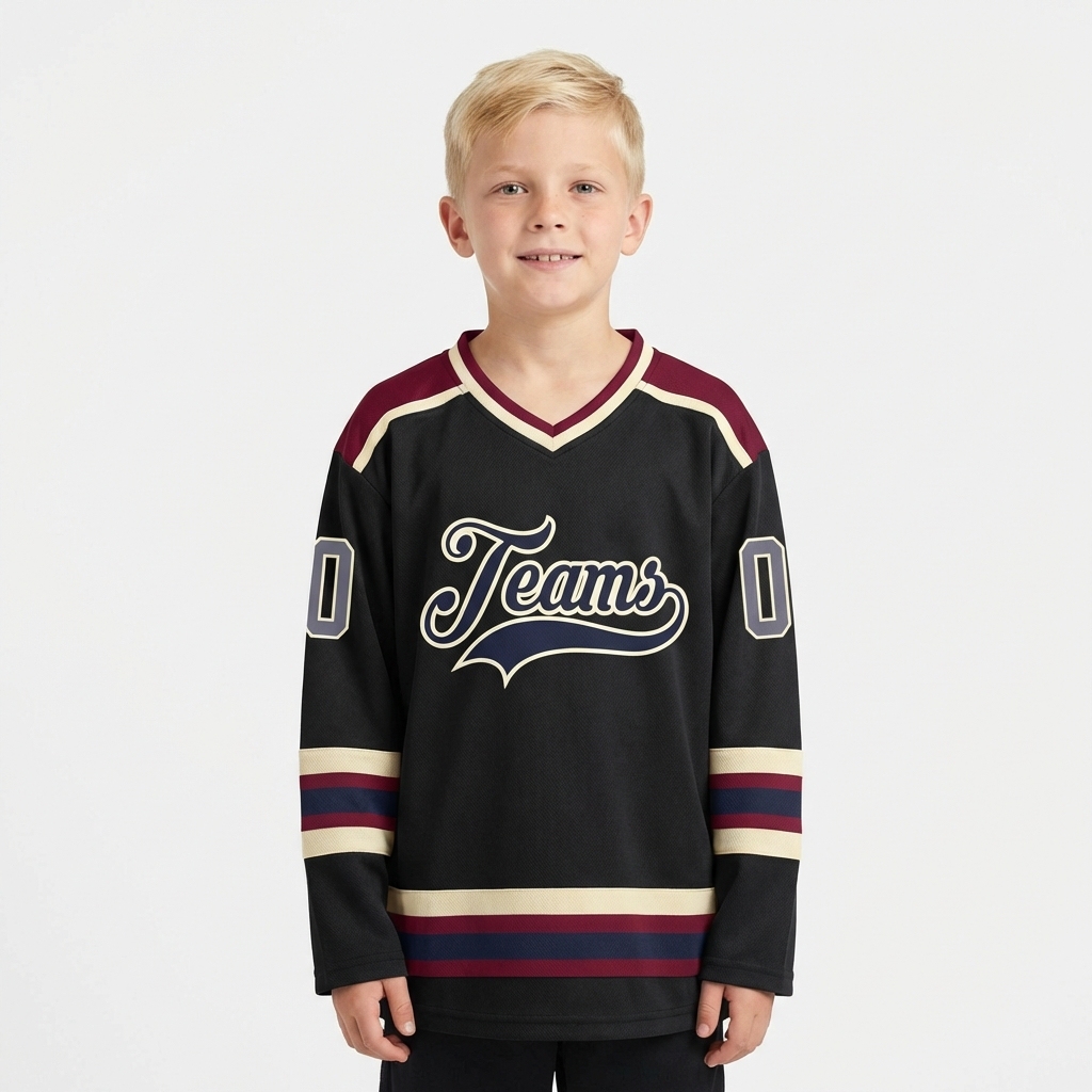 Custom Black & Navy/Cream Hockey Jersey