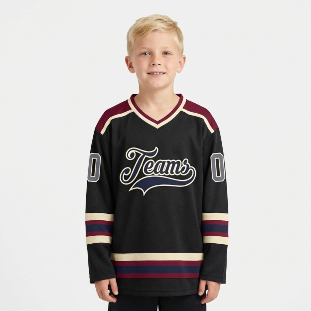 Custom Black & Navy/Cream Hockey Jersey