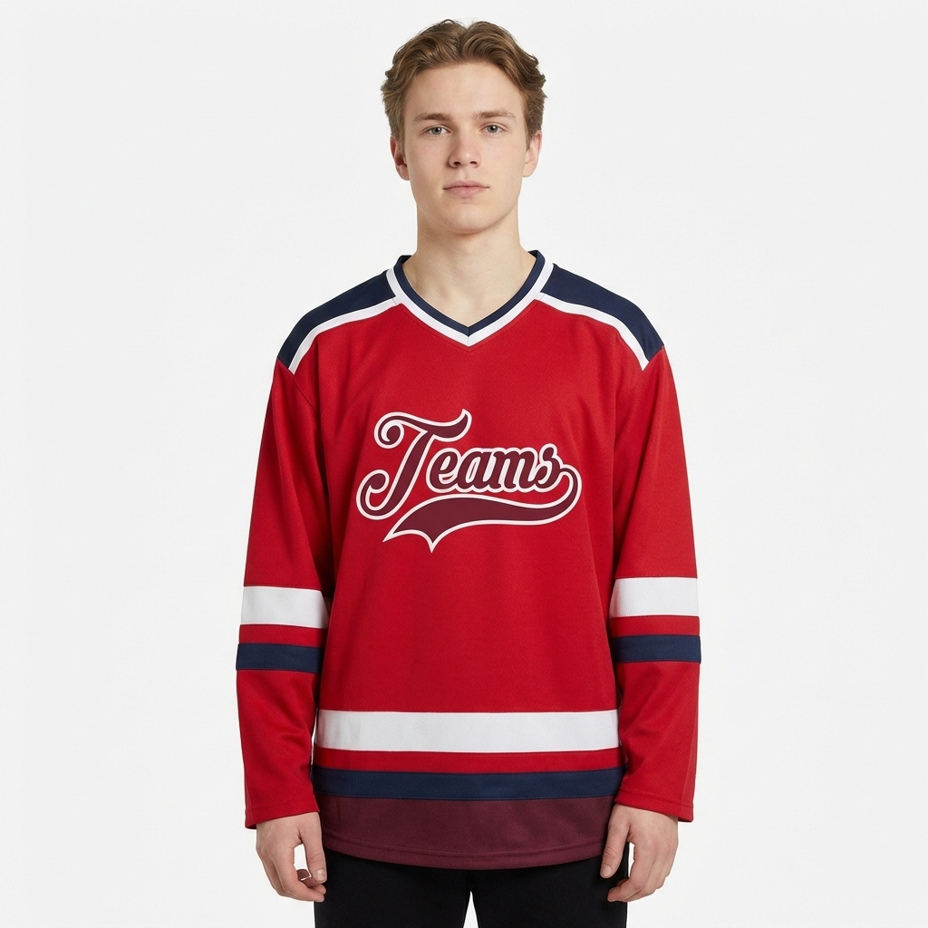Custom Red & Burgundy/White Hockey Jersey