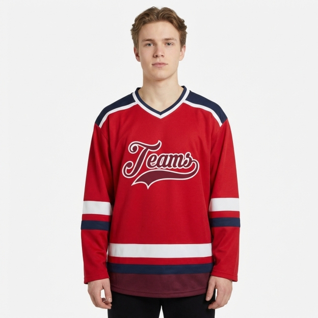 Custom Red & Burgundy/White Hockey Jersey