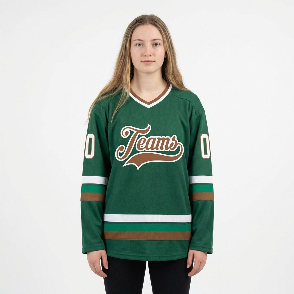 Custom Dark Green & Brown/White Hockey Jersey