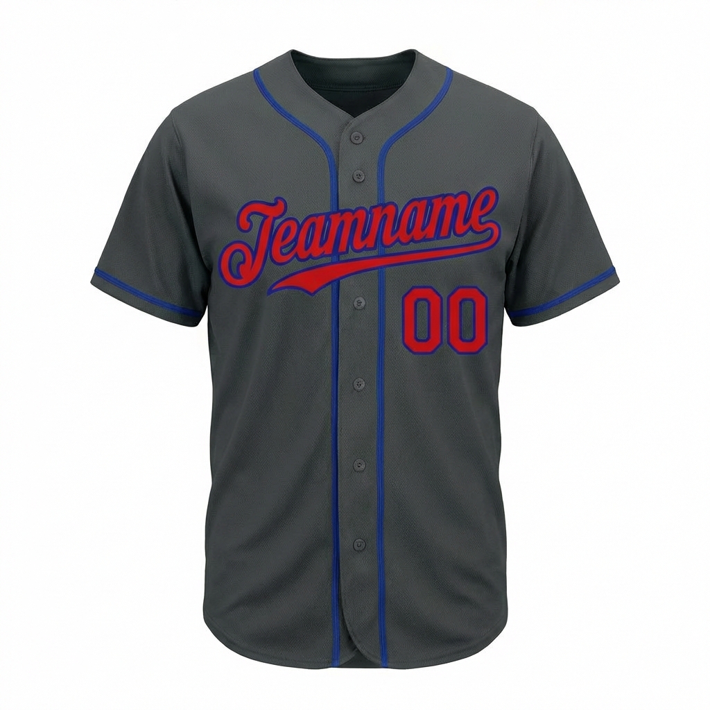 Custom Dark Grey & Red/Blue Baseball Jersey