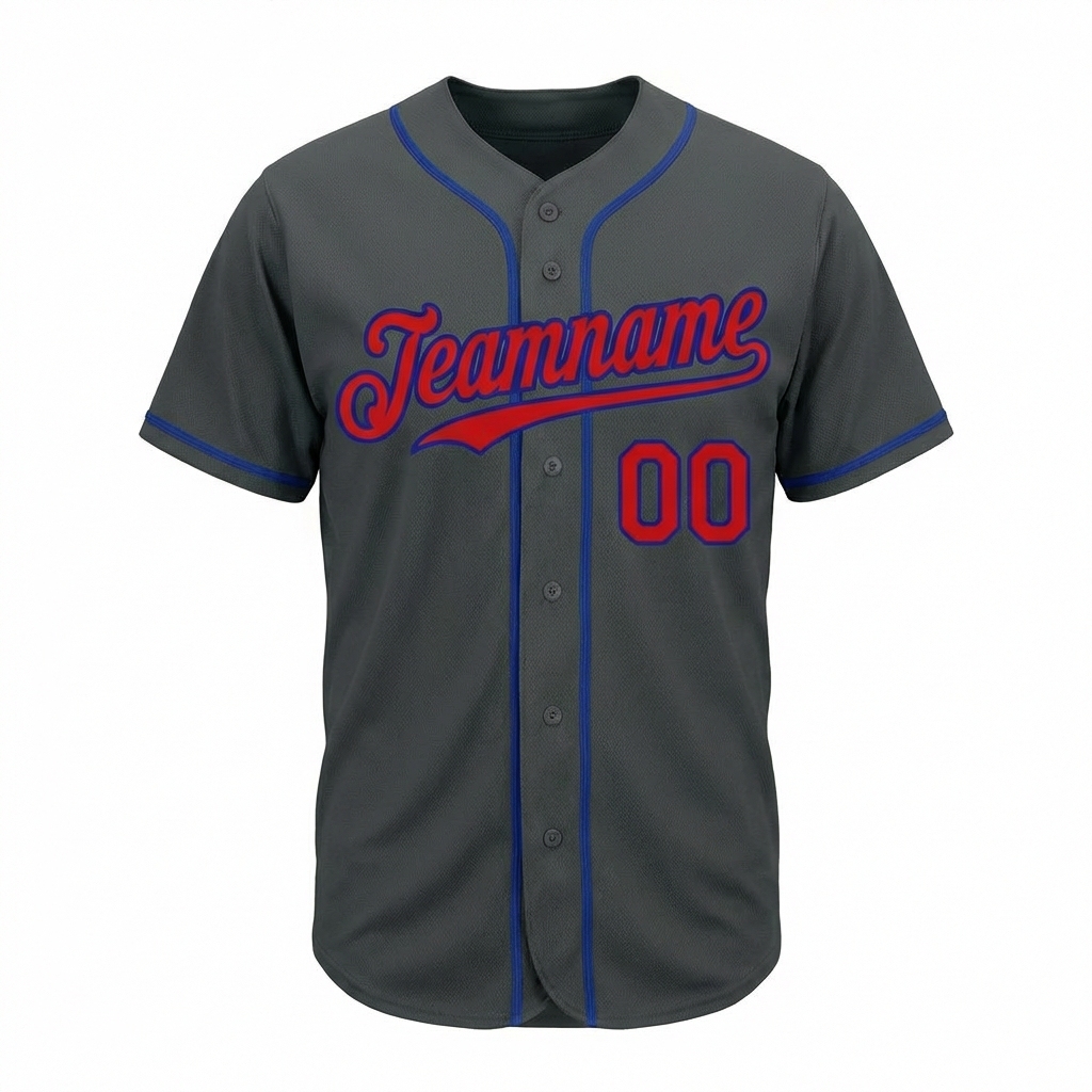 Custom Dark Grey & Red/Blue Baseball Jersey