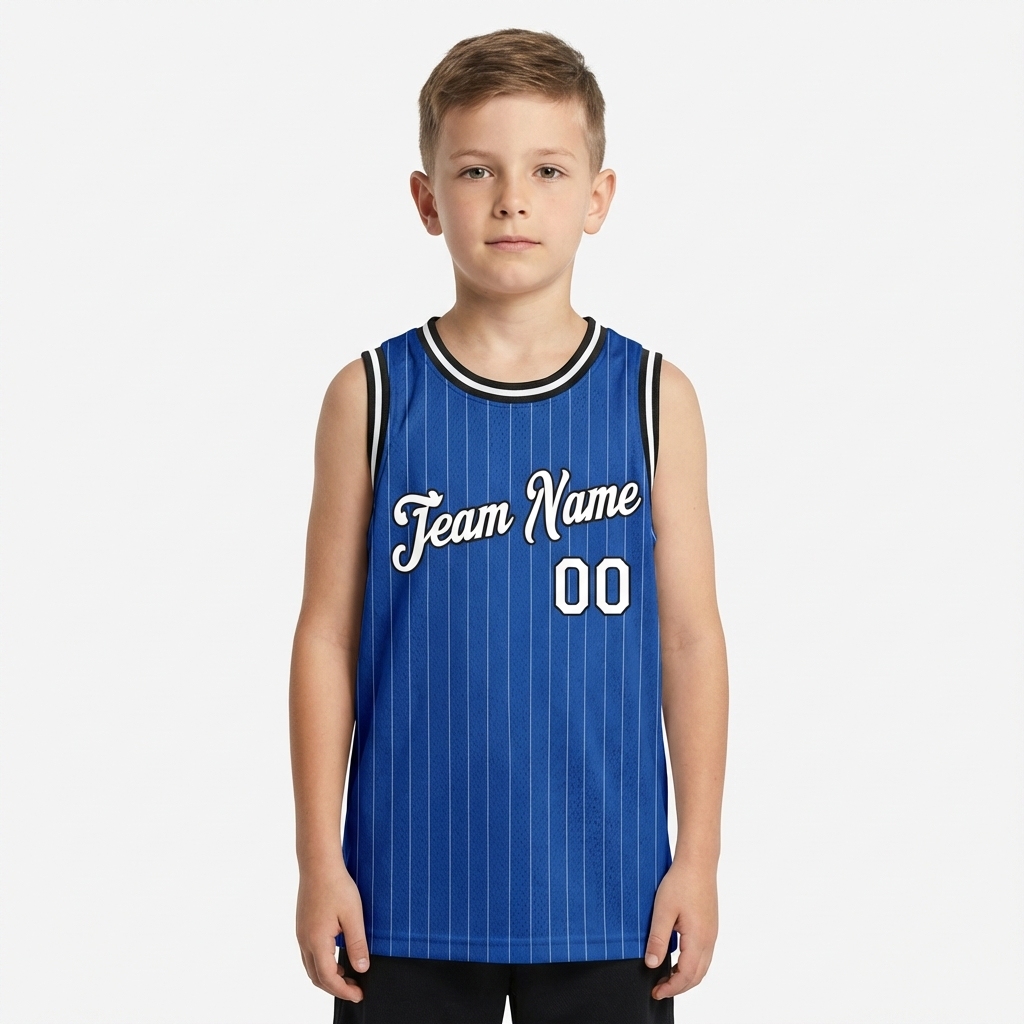 Custom Royal & White/Black Pinstripes Basketball City Edition Jersey