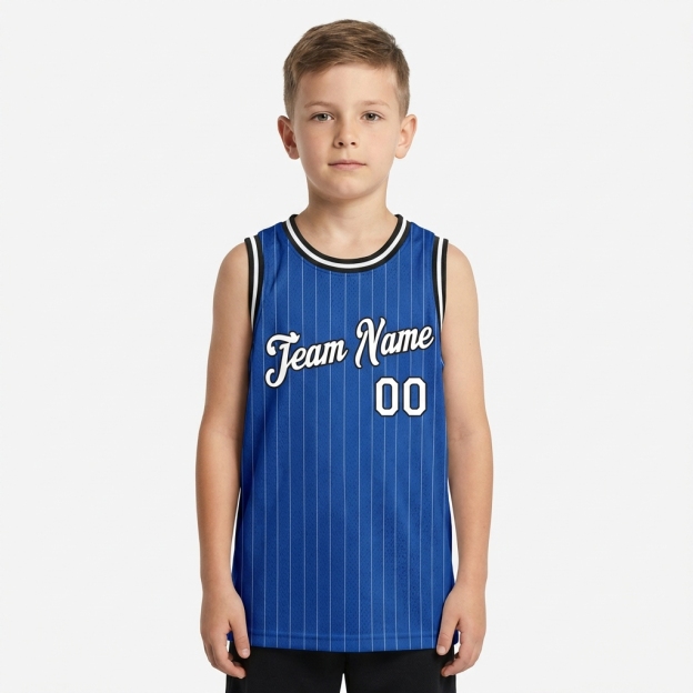 Custom Royal & White/Black Pinstripes Basketball City Edition Jersey