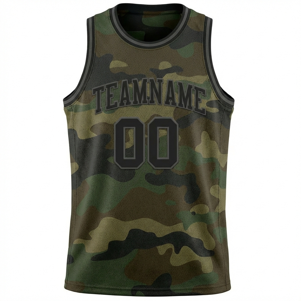Custom Camo Black & Dark Grey Salute To Service Basketball City Edition Jersey