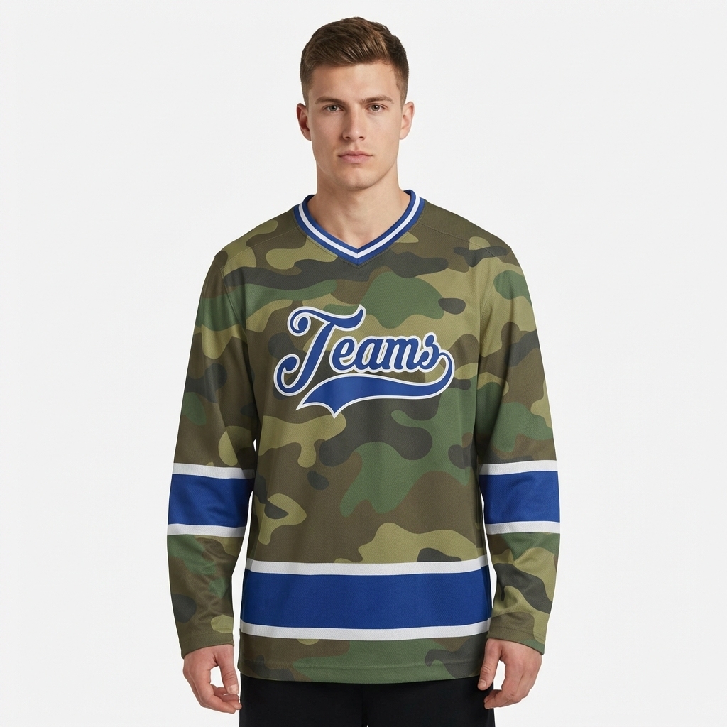 Custom Camo Royal & White Salute To Service Hockey Jersey