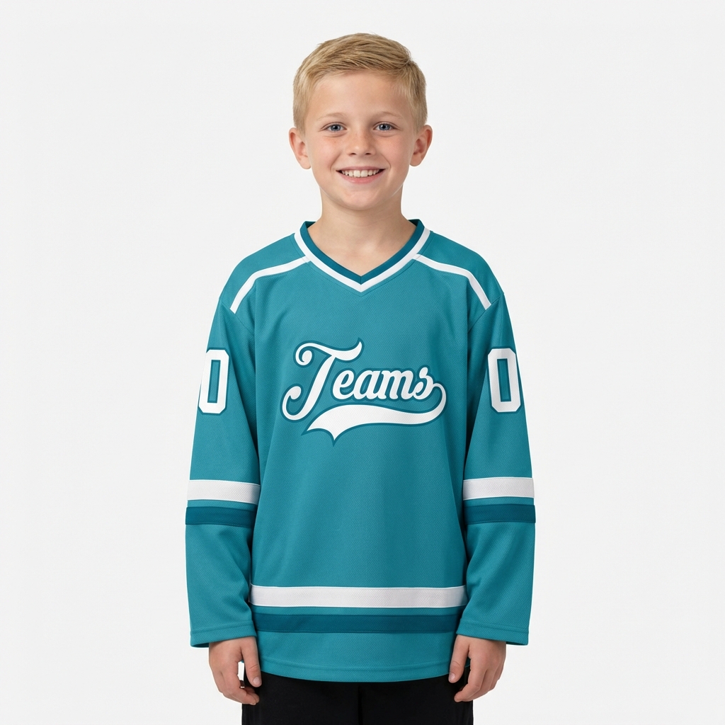 Custom Aqua & White/Teal Hockey Jersey