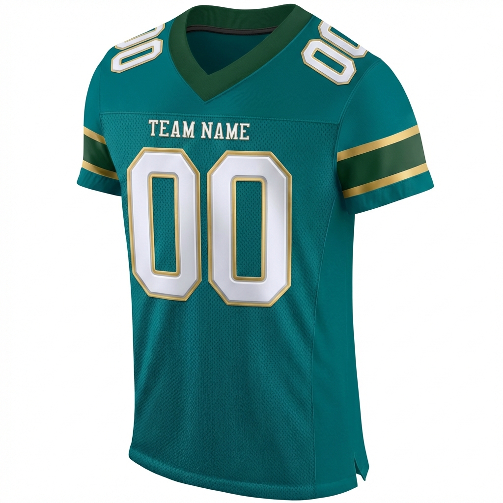 Custom Midnight Green & White/Gold Football Jersey
