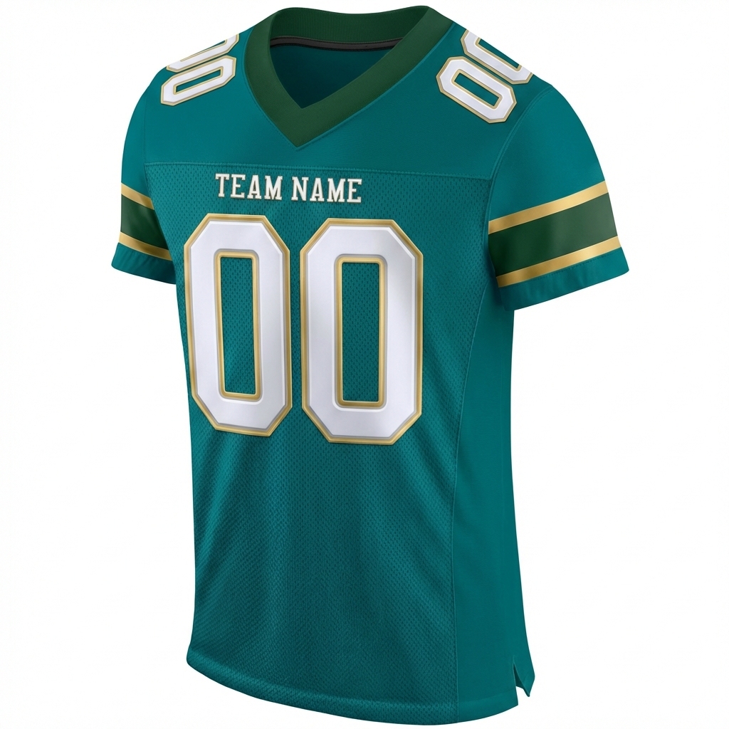 Custom Midnight Green & White/Gold Football Jersey