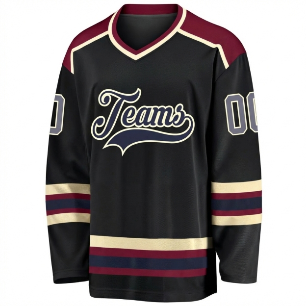 Custom Black & Navy/Cream Hockey Jersey