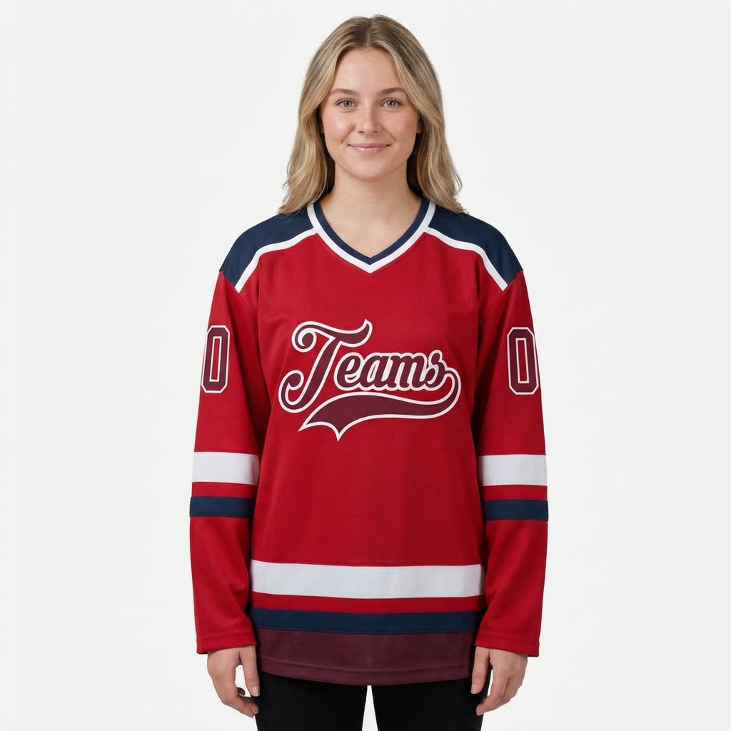 Custom Red & Burgundy/White Hockey Jersey