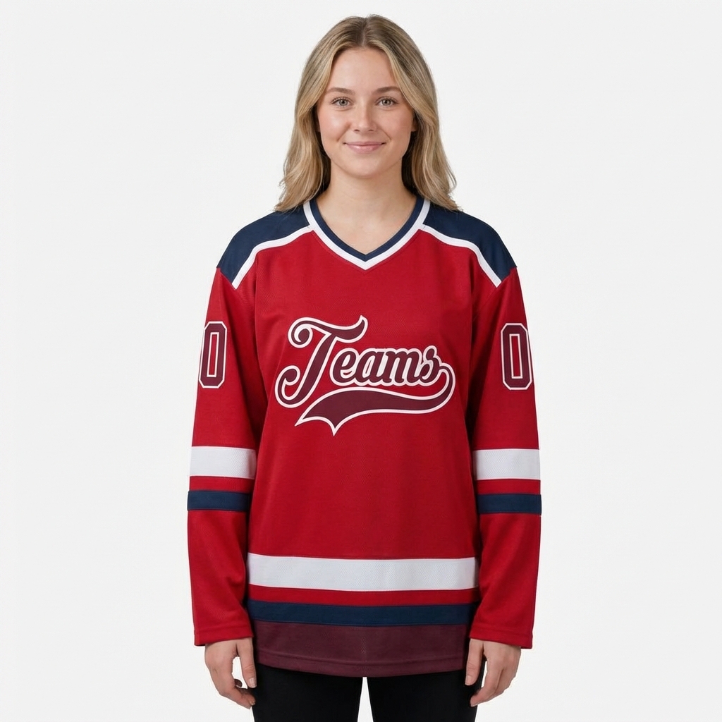 Custom Red & Burgundy/White Hockey Jersey