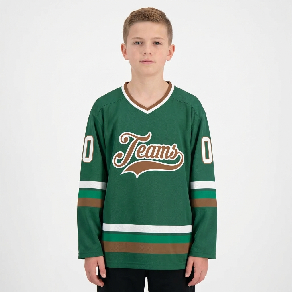 Custom Dark Green & Brown/White Hockey Jersey