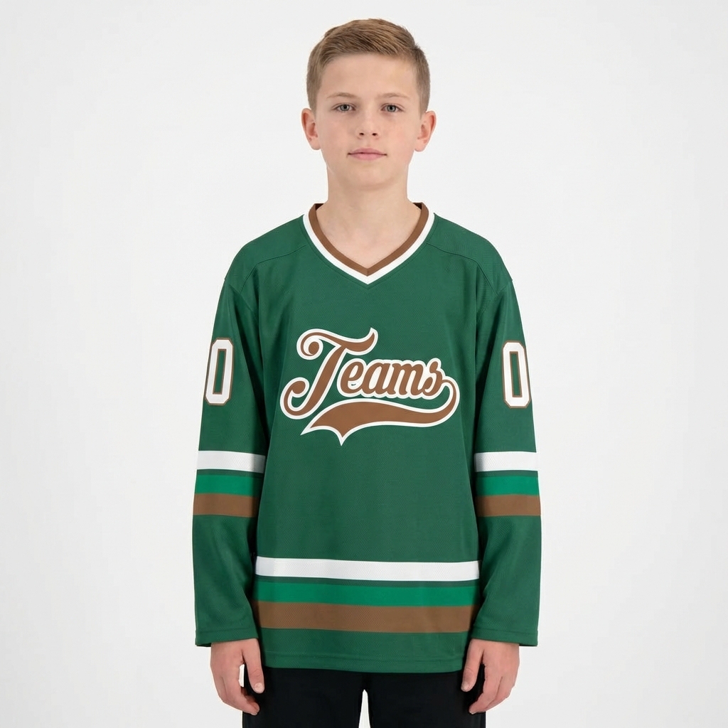 Custom Dark Green & Brown/White Hockey Jersey