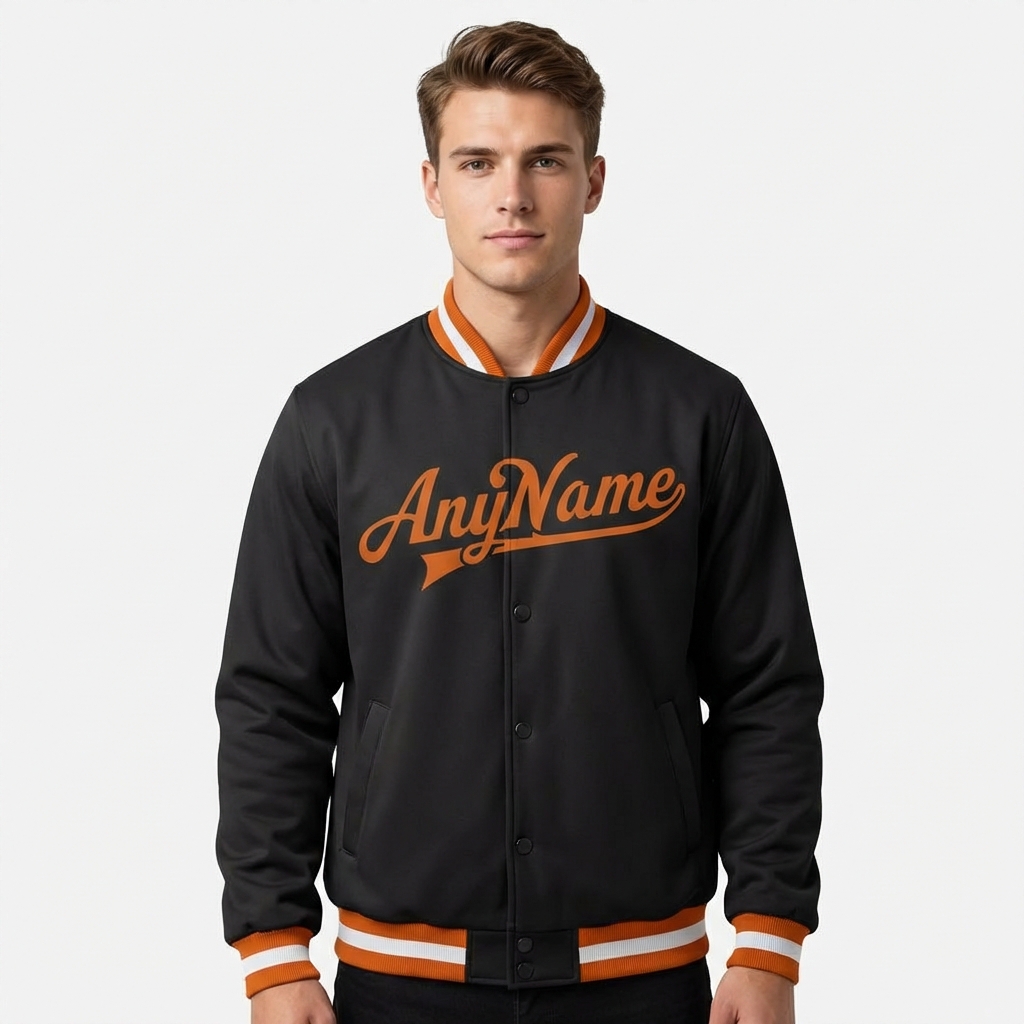 Custom Black & Orange/White Full-Snap Fleece Jacket