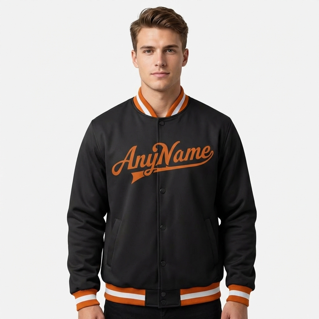 Custom Black & Orange/White Full-Snap Fleece Jacket