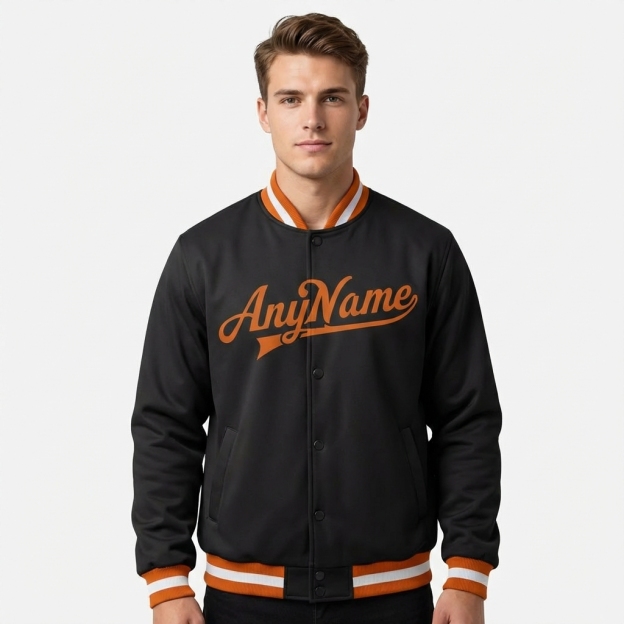 Custom Black & Orange/White Full-Snap Fleece Jacket