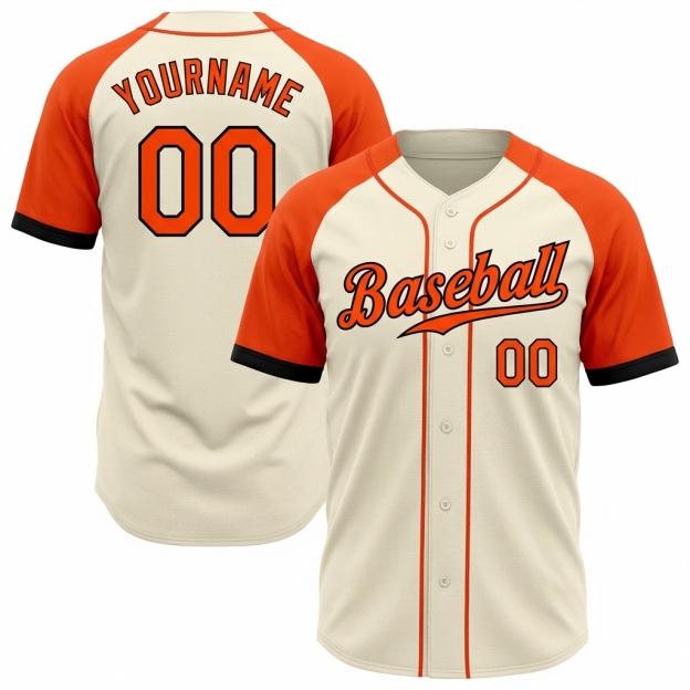 Custom Cream & Orange/Black Raglan Sleeves Baseball Jersey