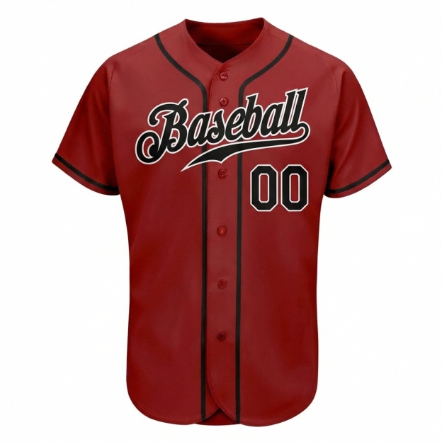 Custom Red & Black/Sliver Baseball Jersey