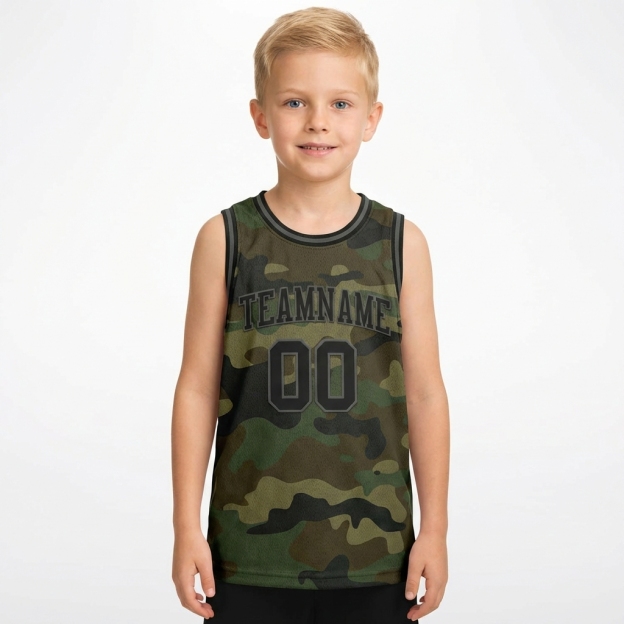 Custom Camo Black & Dark Grey Salute To Service Basketball City Edition Jersey