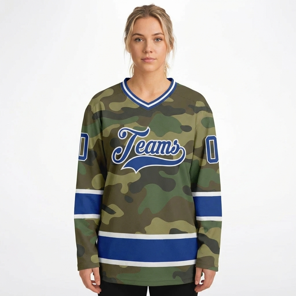 Custom Camo Royal & White Salute To Service Hockey Jersey