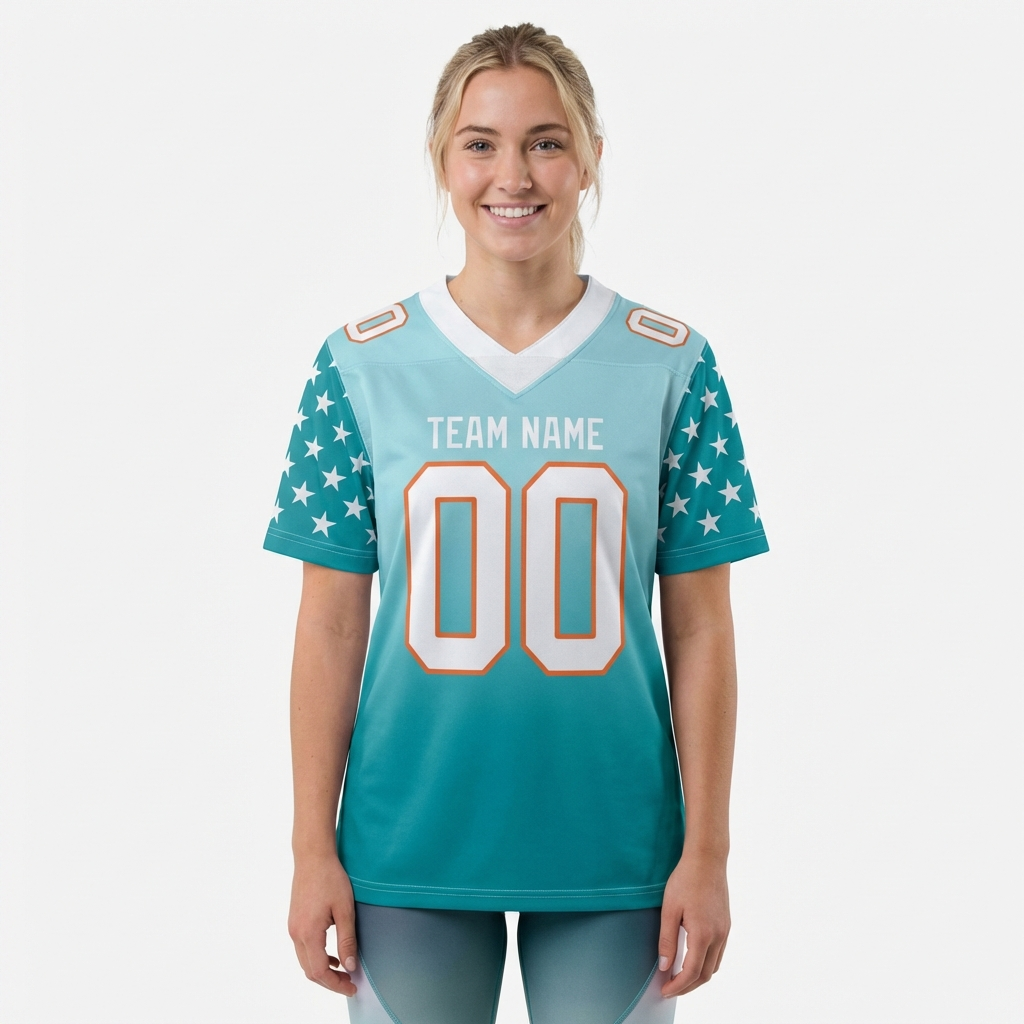 Custom Aqua & White/Orange Gradient Fashion Stars 3D Pattern Football Jersey