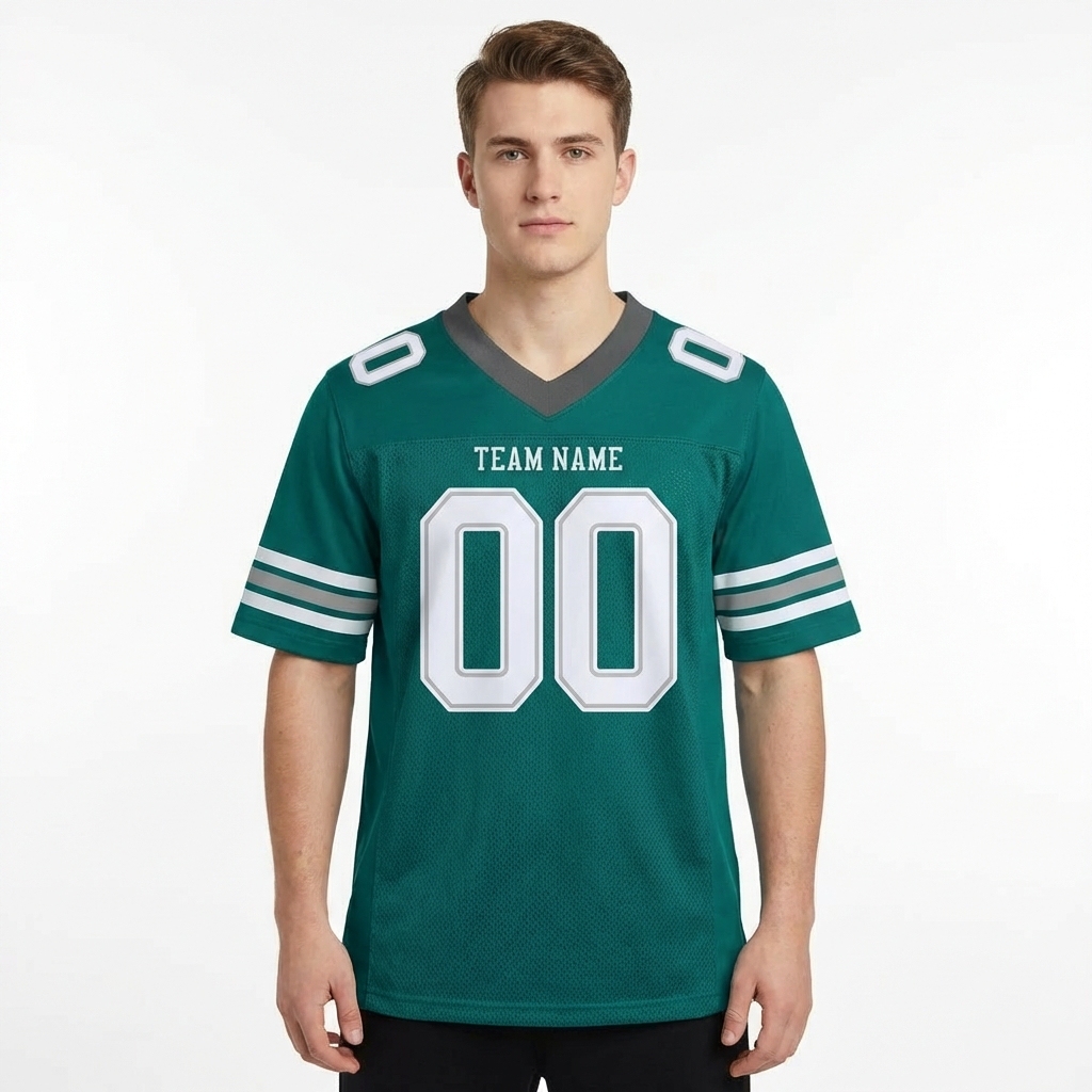 Custom Midnight Green & White/Sliver Football Jersey
