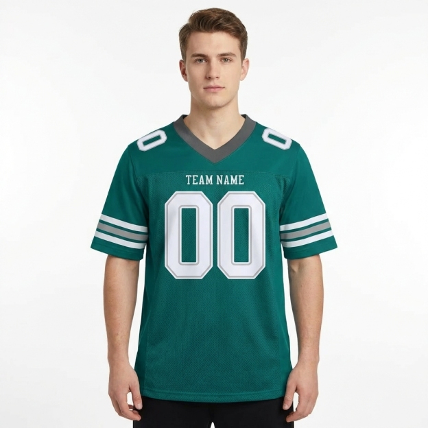 Custom Midnight Green & White/Sliver Football Jersey