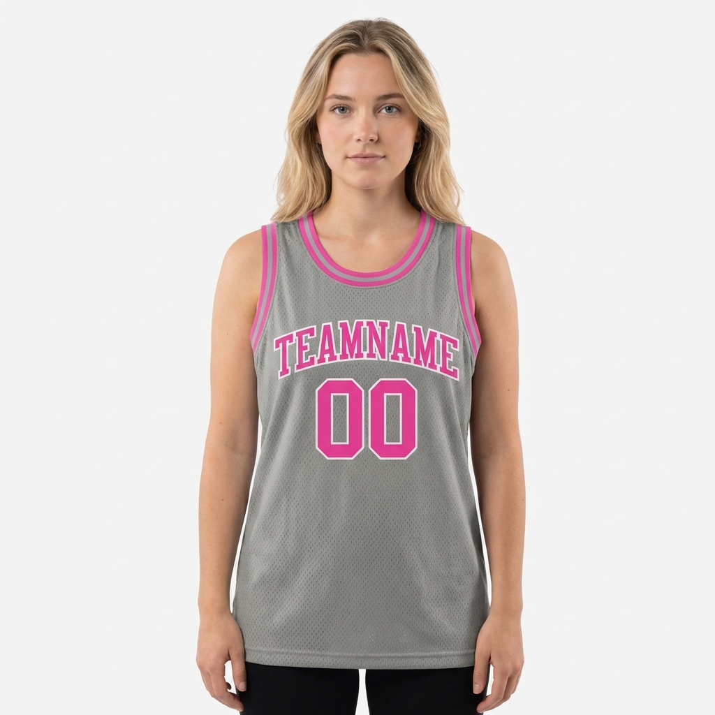 Custom Grey & Pink/White Basketball City Edition Jersey