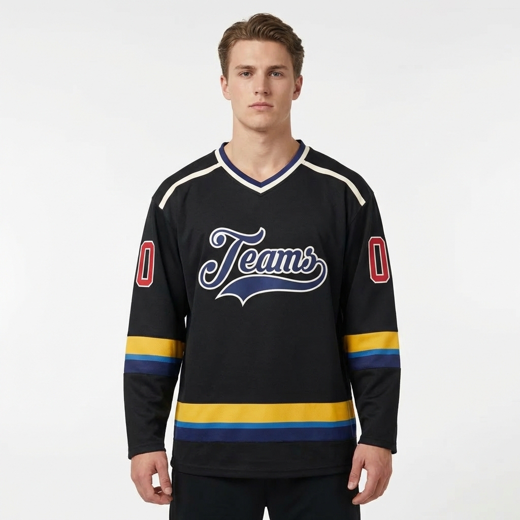 Custom Black & Navy/White Hockey Jersey