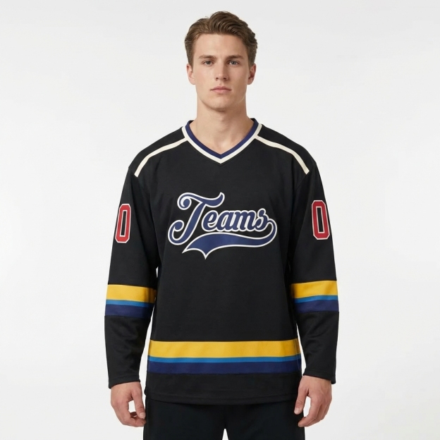 Custom Black & Navy/White Hockey Jersey