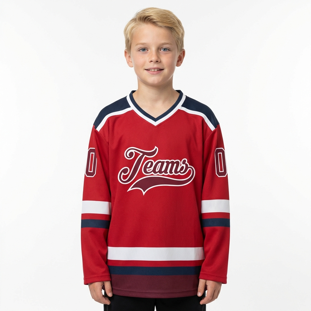 Custom Red & Burgundy/White Hockey Jersey