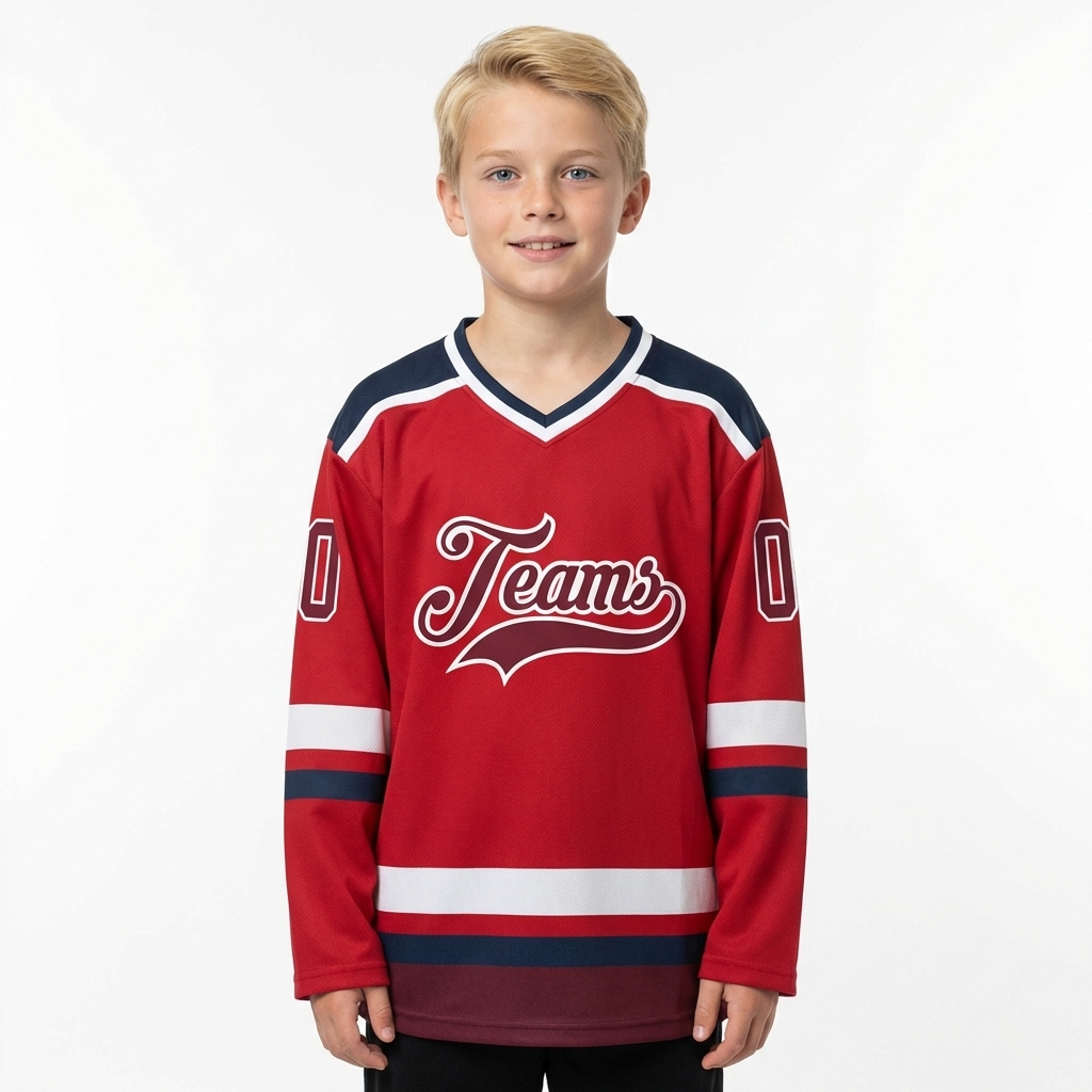 Custom Red & Burgundy/White Hockey Jersey