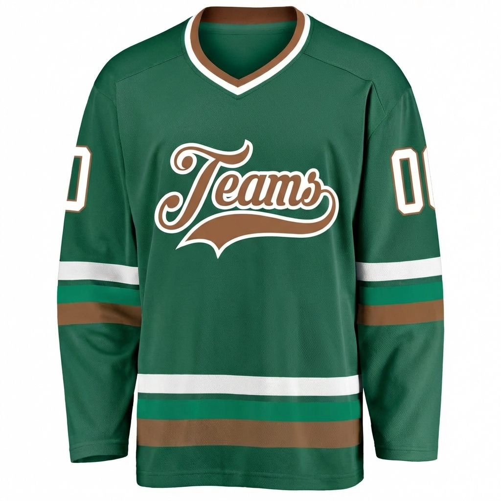 Custom Dark Green & Brown/White Hockey Jersey