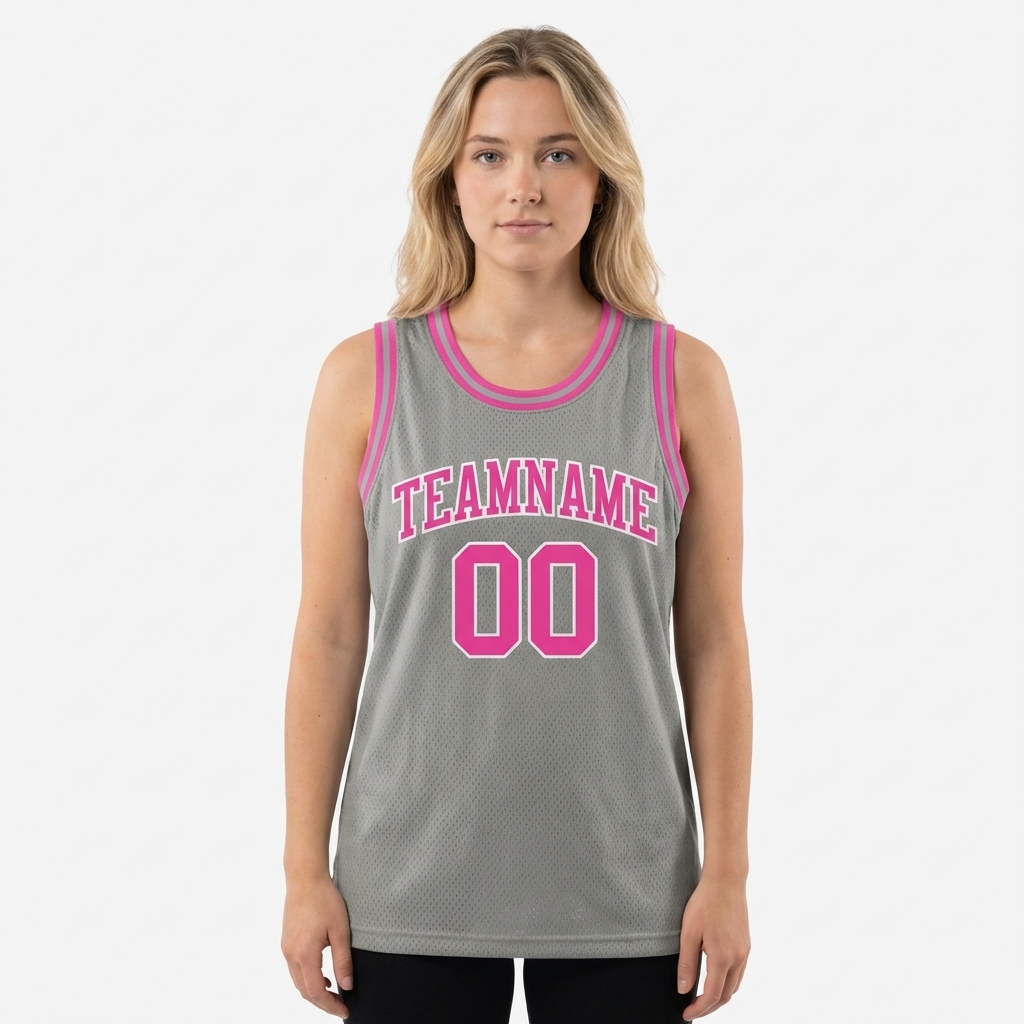 Custom Grey & Pink/White Basketball City Edition Jersey
