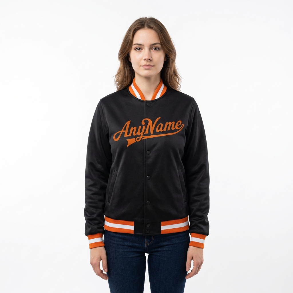 Custom Black & Orange/White Full-Snap Fleece Jacket