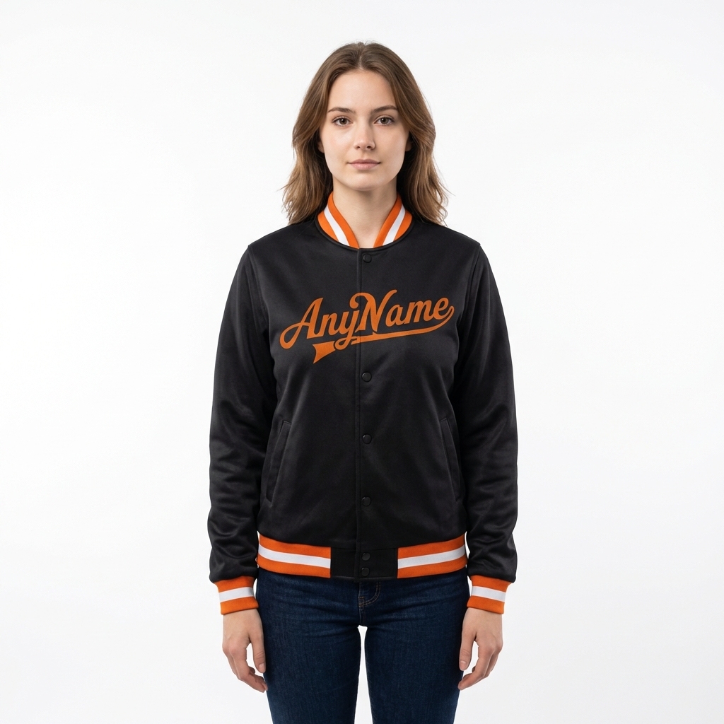Custom Black & Orange/White Full-Snap Fleece Jacket
