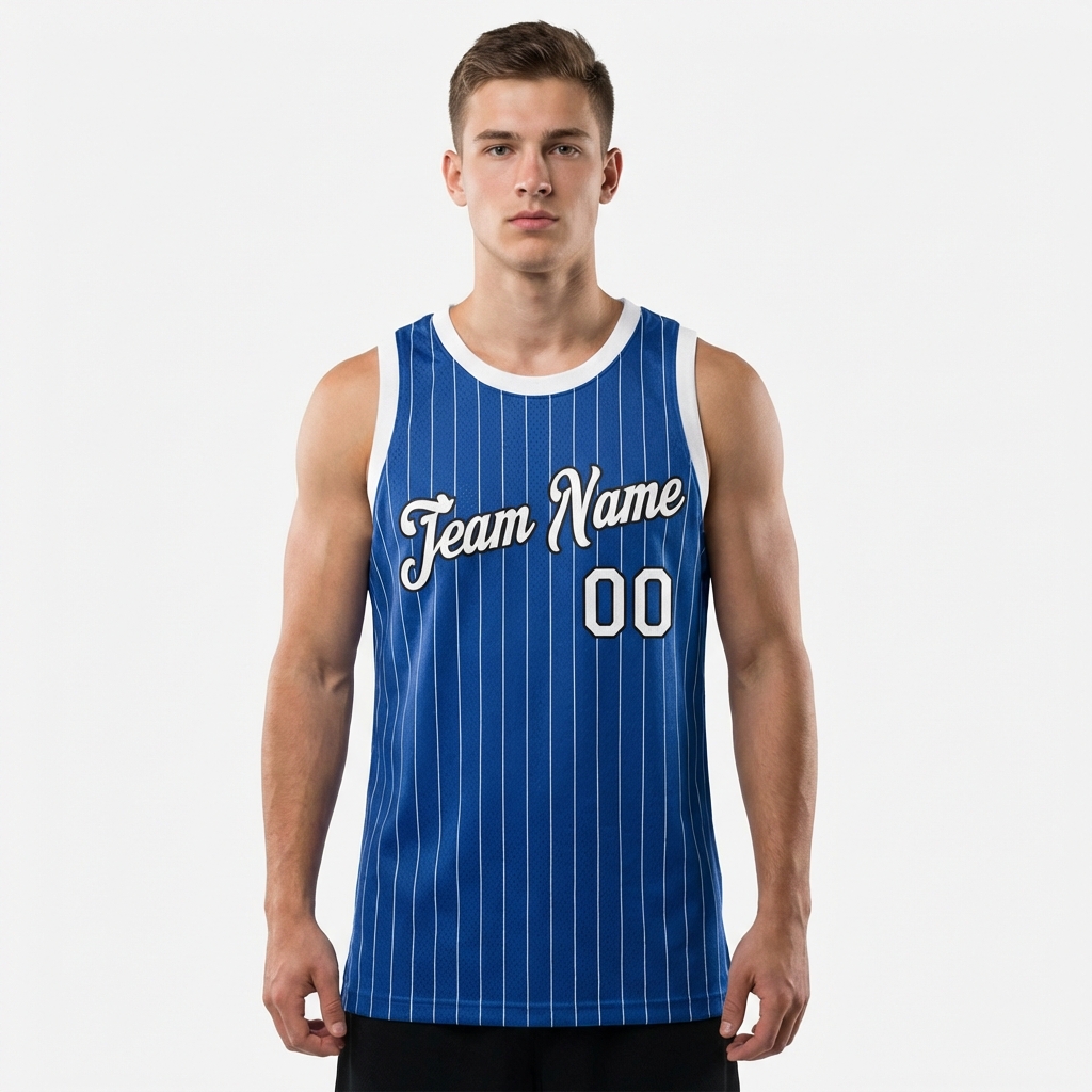Custom Royal & White/Black Pinstripes Basketball City Edition Jersey