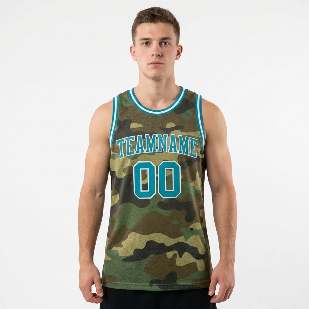 Custom Camo Aqua & White Salute To Service Basketball City Edition Jersey